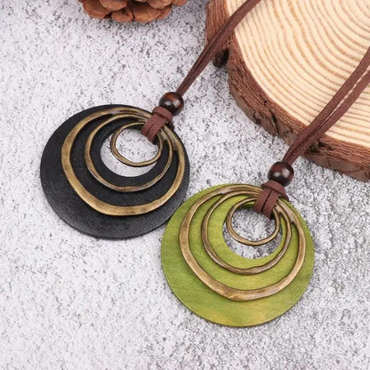 Green Pendant Necklace – Boho Statement Necklace – Long Cord Necklace – Gift for Her