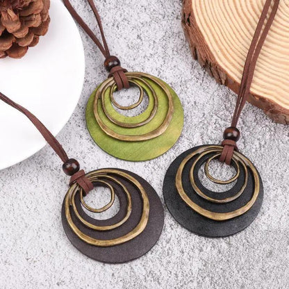 Green Pendant Necklace – Boho Statement Necklace – Long Cord Necklace – Gift for Her