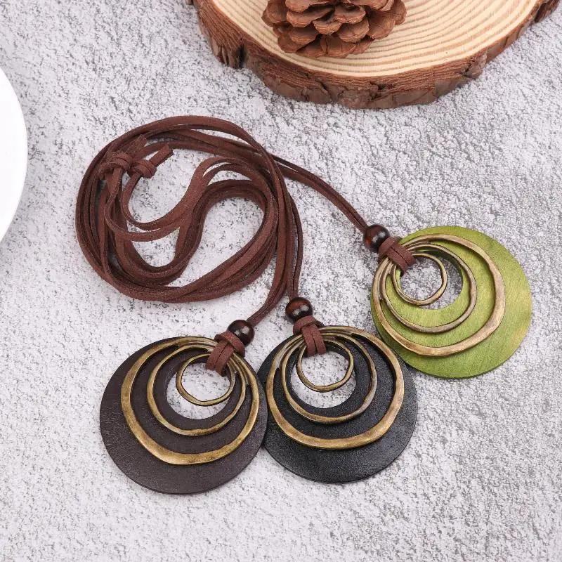 Green Pendant Necklace – Boho Statement Necklace – Long Cord Necklace – Gift for Her