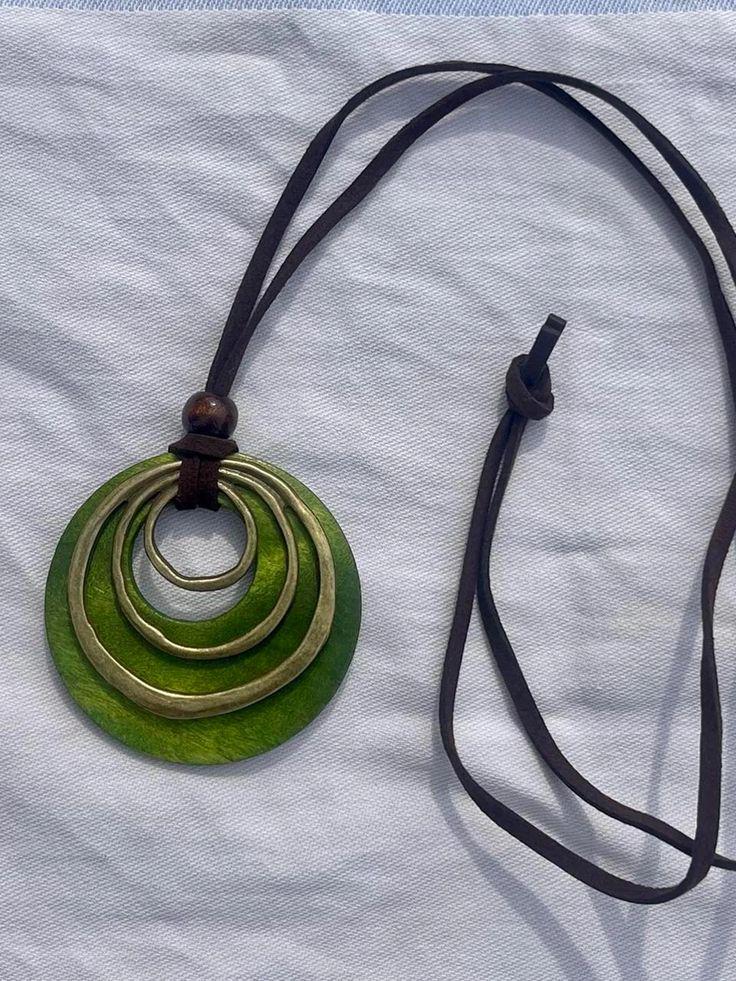 Green Pendant Necklace – Boho Statement Necklace – Long Cord Necklace – Gift for Her