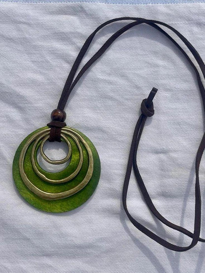 Green Pendant Necklace – Boho Statement Necklace – Long Cord Necklace – Gift for Her