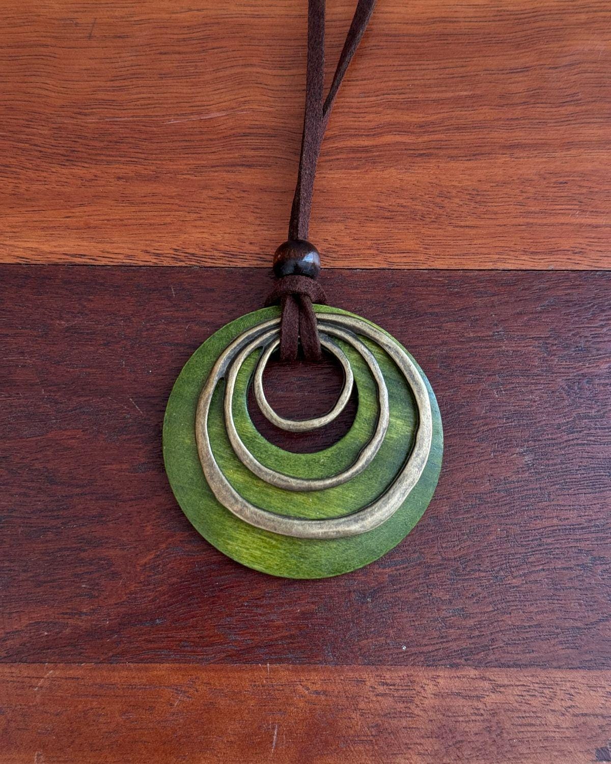 Green Pendant Necklace – Boho Statement Necklace – Long Cord Necklace – Gift for Her
