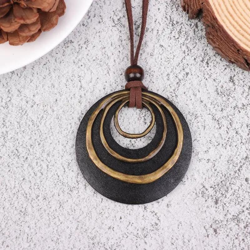 Green Pendant Necklace – Boho Statement Necklace – Long Cord Necklace – Gift for Her