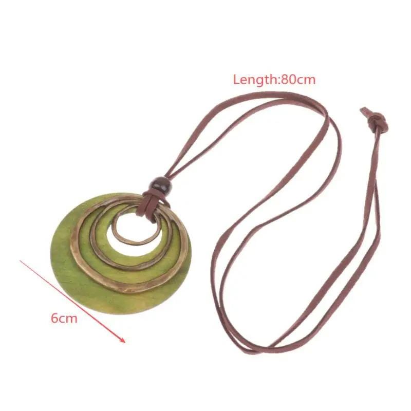 Green Pendant Necklace – Boho Statement Necklace – Long Cord Necklace – Gift for Her
