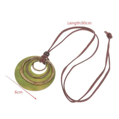 Green Pendant Necklace – Boho Statement Necklace – Long Cord Necklace – Gift for Her