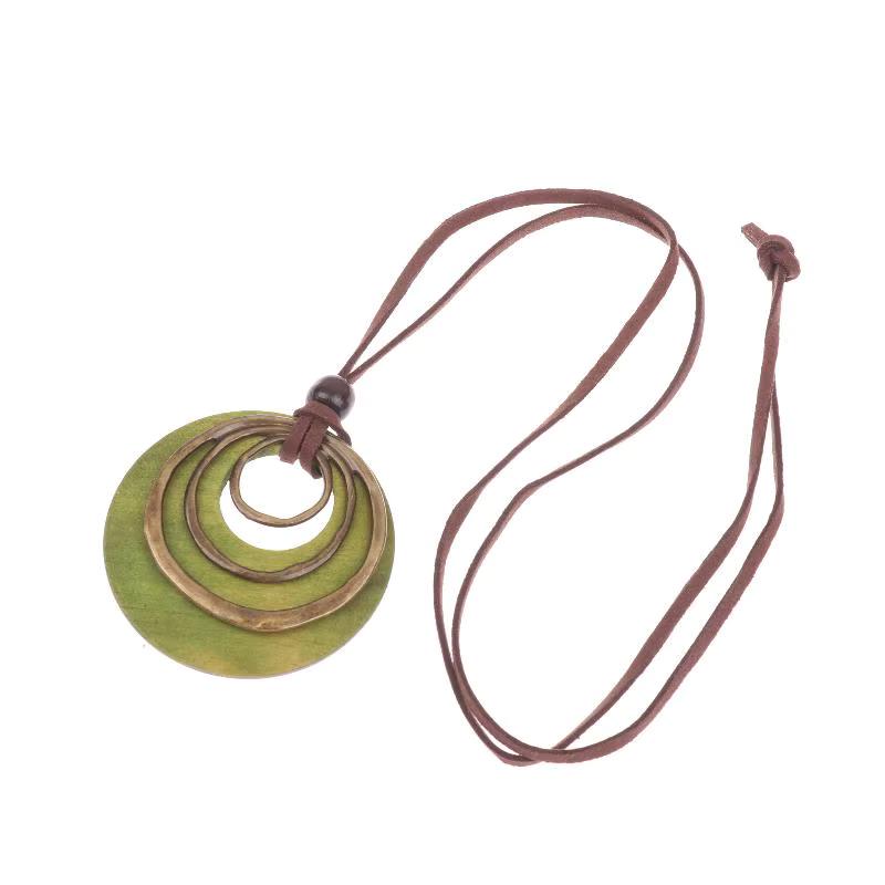 Green Pendant Necklace – Boho Statement Necklace – Long Cord Necklace – Gift for Her