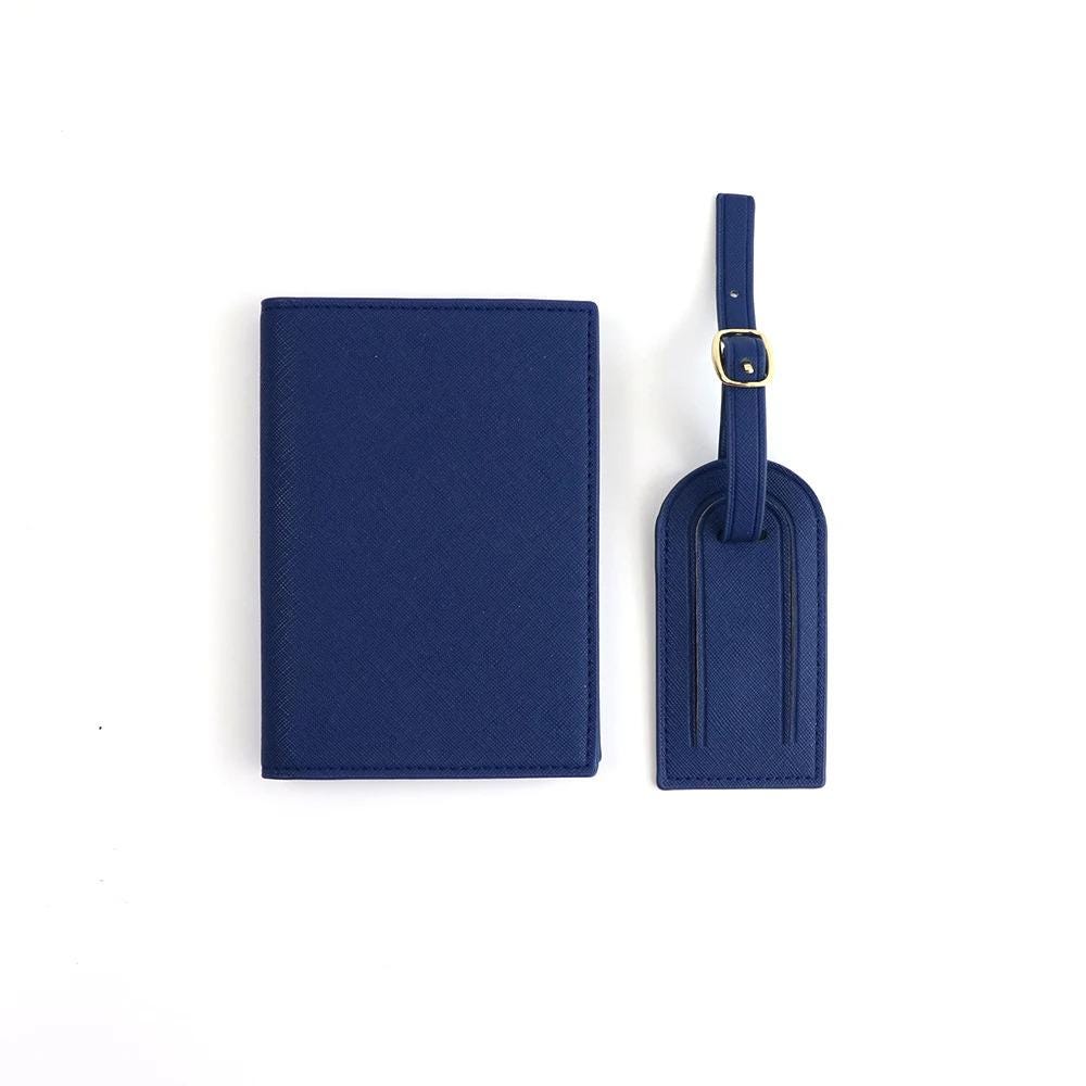 Personalised Passport Holder & Luggage Tag Set, Custom Initials Name PU Leather Travel Wallet Gift Honeymoon