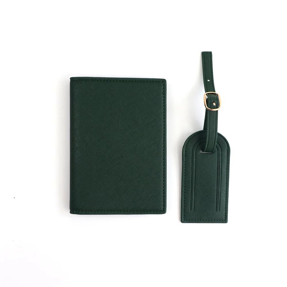 Personalised Passport Holder & Luggage Tag Set, Custom Initials Name PU Leather Travel Wallet Gift Honeymoon
