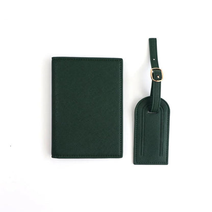 Personalised Passport Holder & Luggage Tag Set, Custom Initials Name PU Leather Travel Wallet Gift Honeymoon