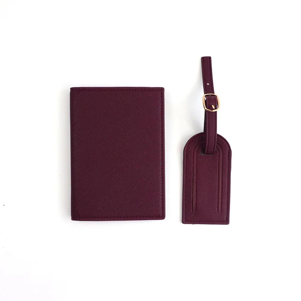 Personalised Passport Holder & Luggage Tag Set, Custom Initials Name PU Leather Travel Wallet Gift Honeymoon