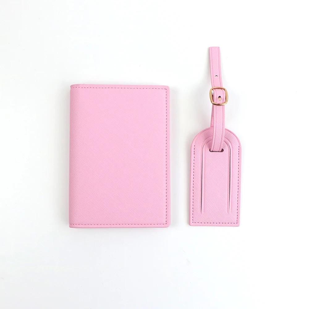 Personalised Passport Holder & Luggage Tag Set, Custom Initials Name PU Leather Travel Wallet Gift Honeymoon