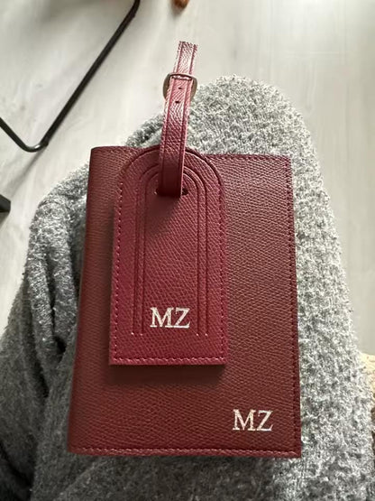 Personalised Passport Holder & Luggage Tag Set, Custom Initials Name PU Leather Travel Wallet Gift Honeymoon