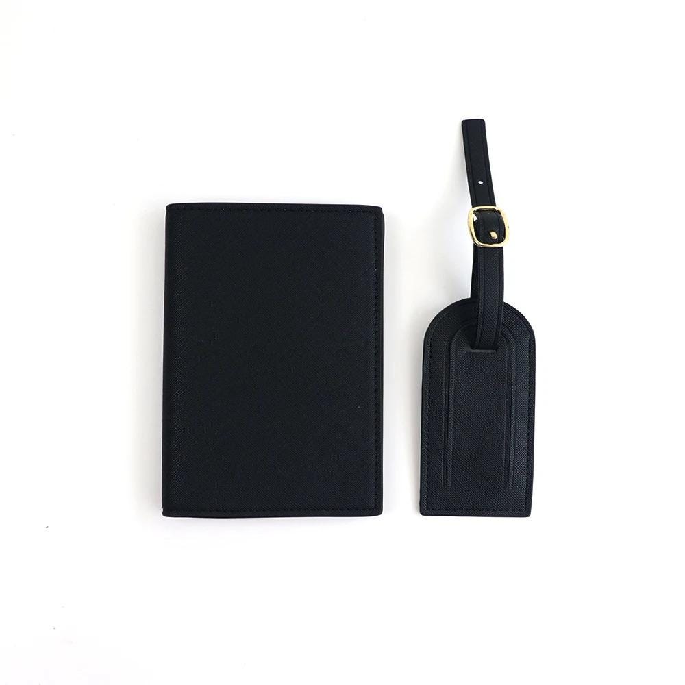 Personalised Passport Holder & Luggage Tag Set, Custom Initials Name PU Leather Travel Wallet Gift Honeymoon