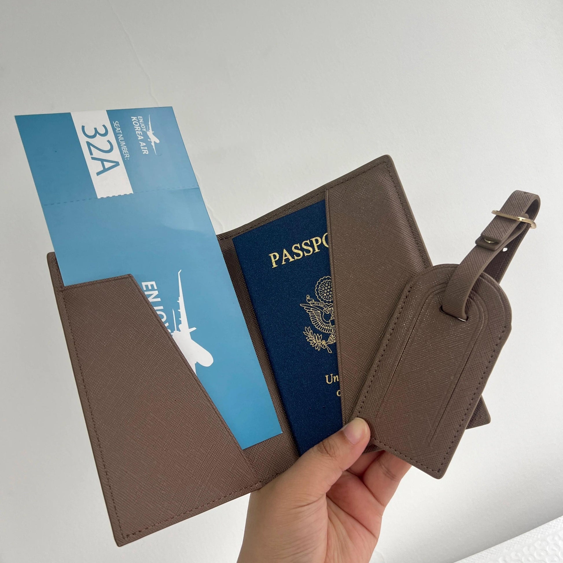 Personalised Passport Holder & Luggage Tag Set, Custom Initials Name PU Leather Travel Wallet Gift Honeymoon