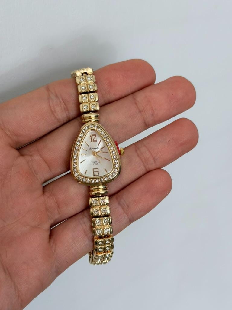 Women's Gold Crystal Watch, Elegant Bracelet Watch, Luxury Quartz Dress Watch Gift for Her