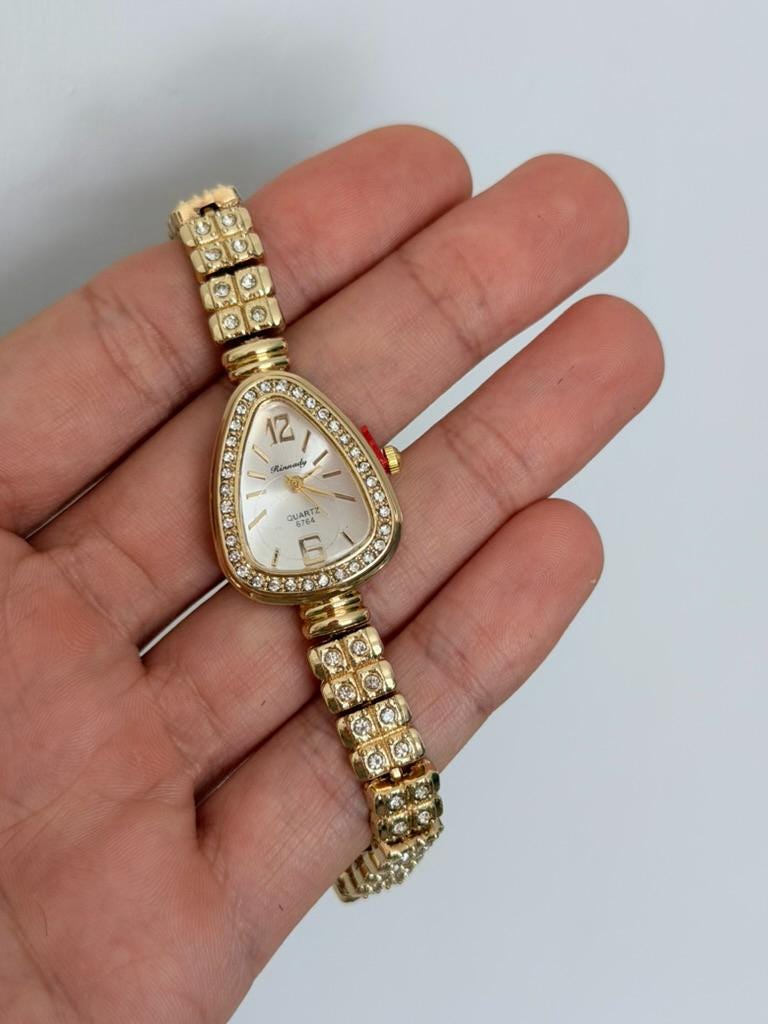 Women's Gold Crystal Watch, Elegant Bracelet Watch, Luxury Quartz Dress Watch Gift for Her