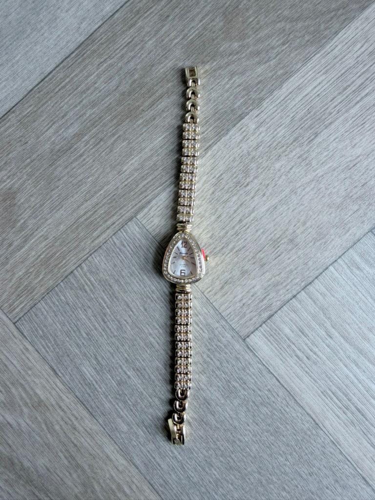 Women's Gold Crystal Watch, Elegant Bracelet Watch, Luxury Quartz Dress Watch Gift for Her