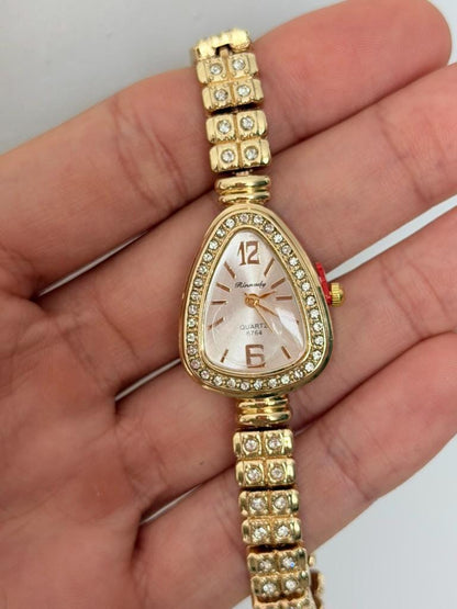 Women's Gold Crystal Watch, Elegant Bracelet Watch, Luxury Quartz Dress Watch Gift for Her
