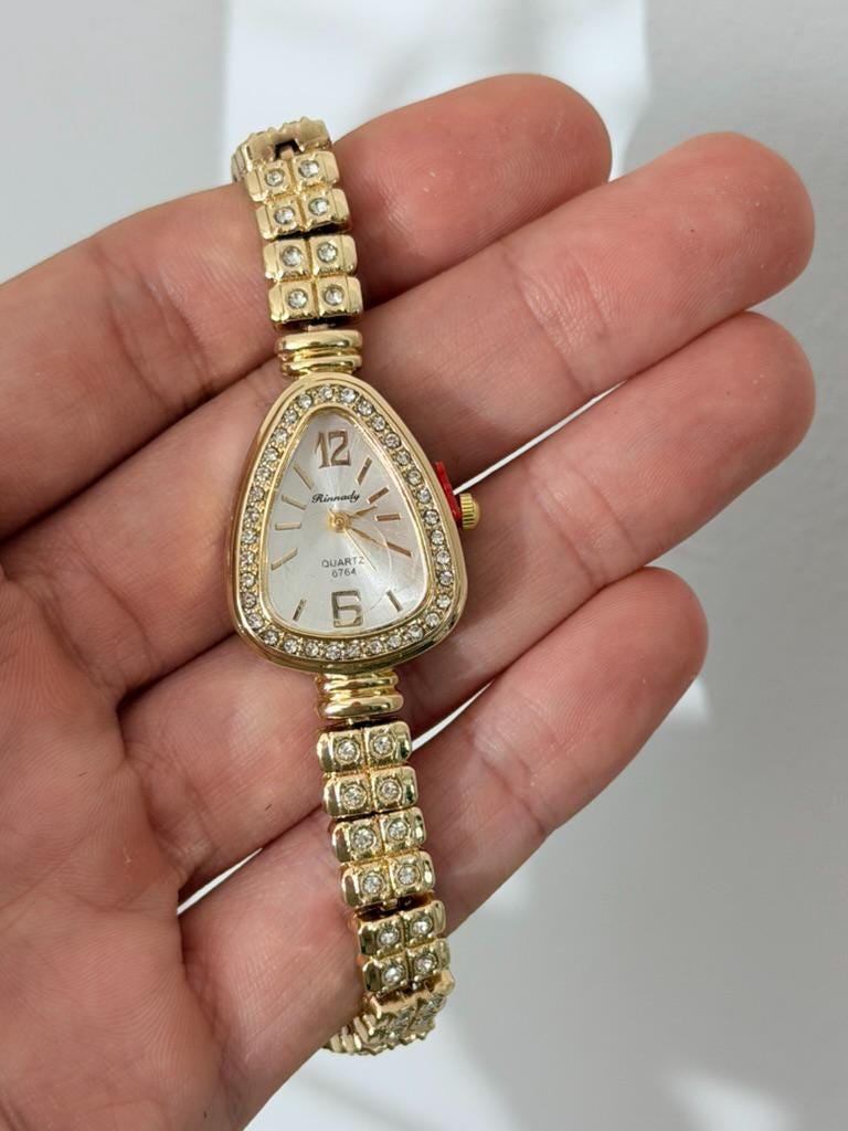 Women's Gold Crystal Watch, Elegant Bracelet Watch, Luxury Quartz Dress Watch Gift for Her