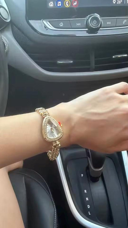 Women's Gold Crystal Watch, Elegant Bracelet Watch, Luxury Quartz Dress Watch Gift for Her