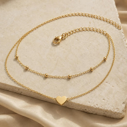 Minimalist Double Layer Heart Anklet • Gold Silver Beach Foot Jewelry • Dainty Ankle Bracelet