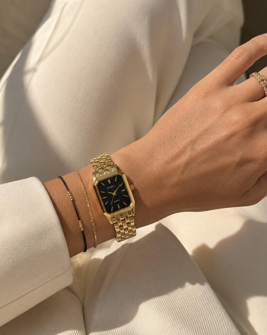 Women's Gold Square Watch black dial – Elegant Vintage Quartz Bracelet Timepiece