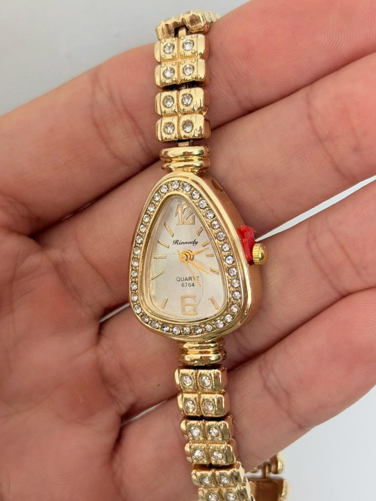 Women's Gold Crystal Watch, Elegant Bracelet Watch, Luxury Quartz Dress Watch Gift for Her
