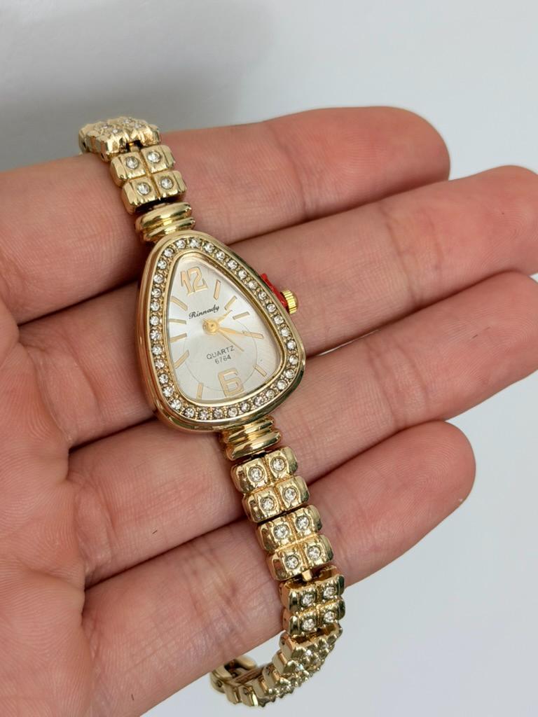 Women's Gold Crystal Watch, Elegant Bracelet Watch, Luxury Quartz Dress Watch Gift for Her