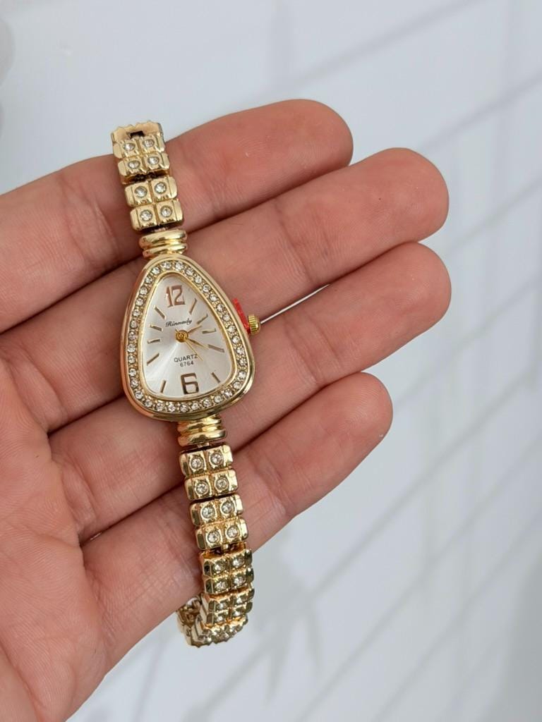 Women's Gold Crystal Watch, Elegant Bracelet Watch, Luxury Quartz Dress Watch Gift for Her