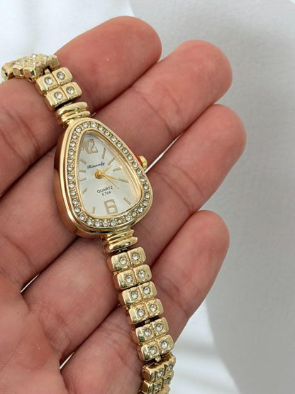 Women's Gold Crystal Watch, Elegant Bracelet Watch, Luxury Quartz Dress Watch Gift for Her