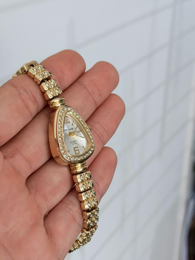 Women's Gold Crystal Watch, Elegant Bracelet Watch, Luxury Quartz Dress Watch Gift for Her