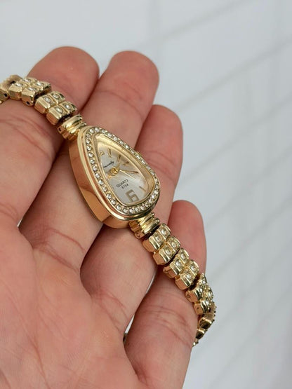 Women's Gold Crystal Watch, Elegant Bracelet Watch, Luxury Quartz Dress Watch Gift for Her