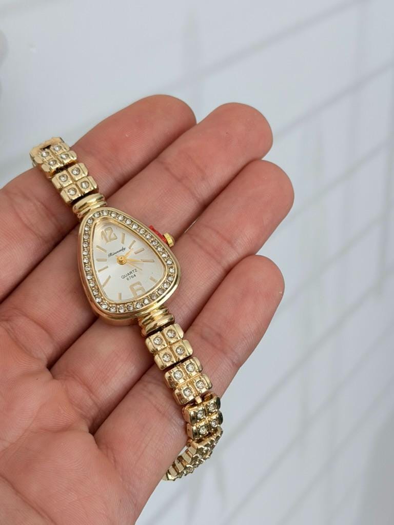 Women's Gold Crystal Watch, Elegant Bracelet Watch, Luxury Quartz Dress Watch Gift for Her