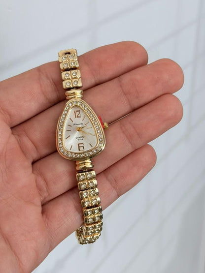 Women's Gold Crystal Watch, Elegant Bracelet Watch, Luxury Quartz Dress Watch Gift for Her