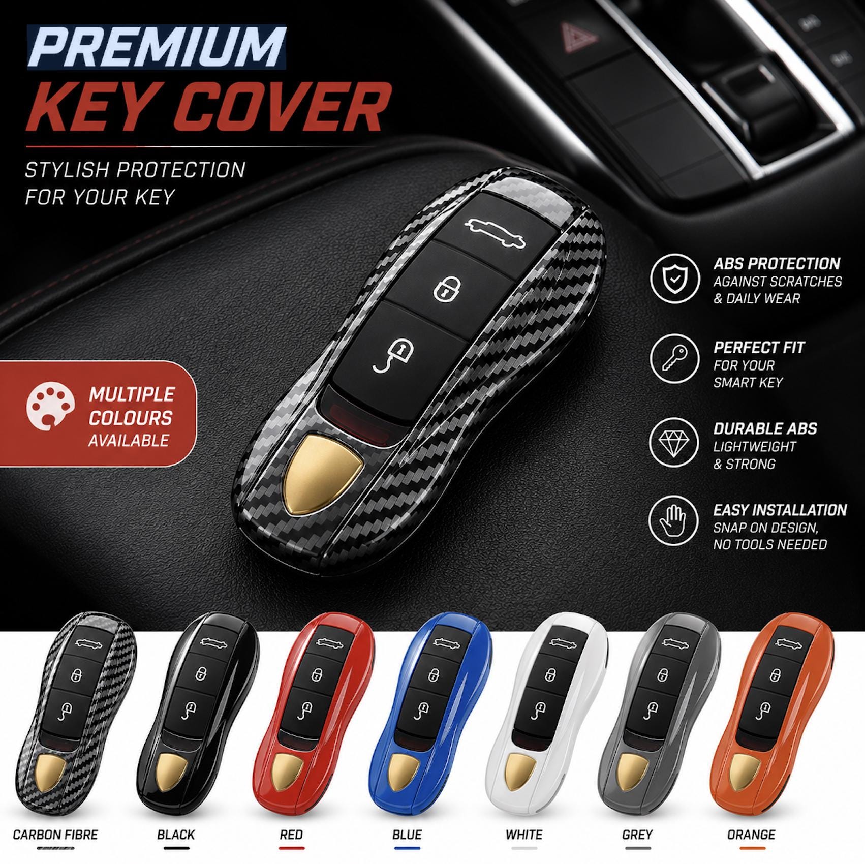 Porsche Key Cover | Carbon Fibre Key Case | Custom Key Fob Cover | 911 Macan Cayenne Panamera Taycan Boxster Cayman