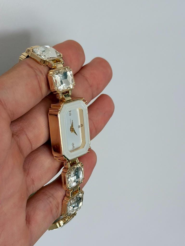 Women’s Crystal Bracelet Watch | Gold Jewellery Watch | Elegant Quartz Wrist Watch | Gift for Her