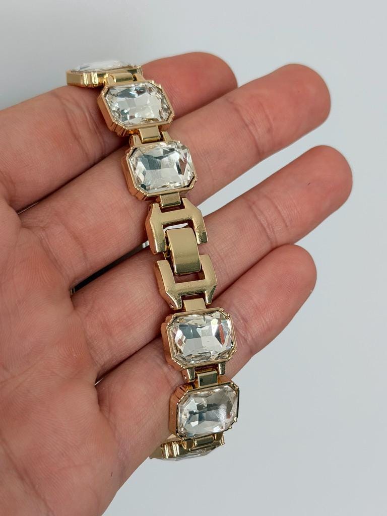 Women’s Crystal Bracelet Watch | Gold Jewellery Watch | Elegant Quartz Wrist Watch | Gift for Her