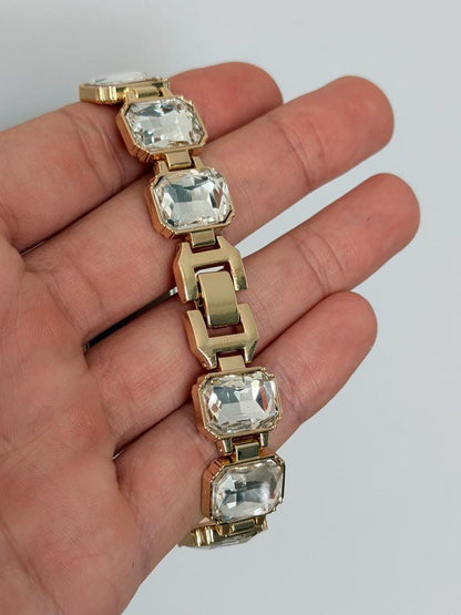 Women’s Crystal Bracelet Watch | Gold Jewellery Watch | Elegant Quartz Wrist Watch | Gift for Her