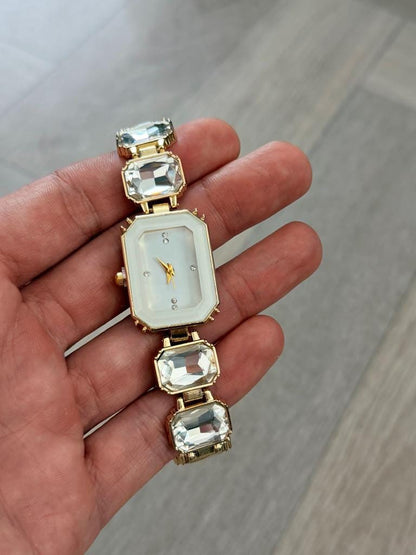 Women’s Crystal Bracelet Watch | Gold Jewellery Watch | Elegant Quartz Wrist Watch | Gift for Her