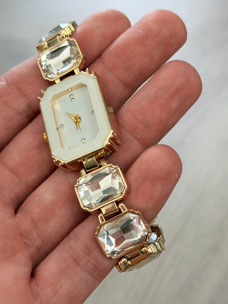 Women’s Crystal Bracelet Watch | Gold Jewellery Watch | Elegant Quartz Wrist Watch | Gift for Her