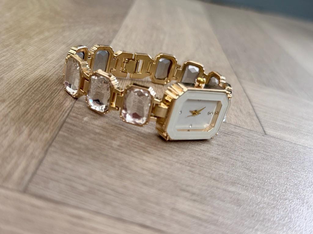 Women’s Crystal Bracelet Watch | Gold Jewellery Watch | Elegant Quartz Wrist Watch | Gift for Her