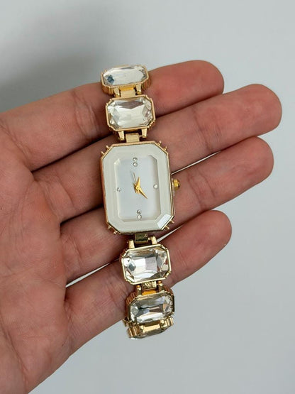 Women’s Crystal Bracelet Watch | Gold Jewellery Watch | Elegant Quartz Wrist Watch | Gift for Her
