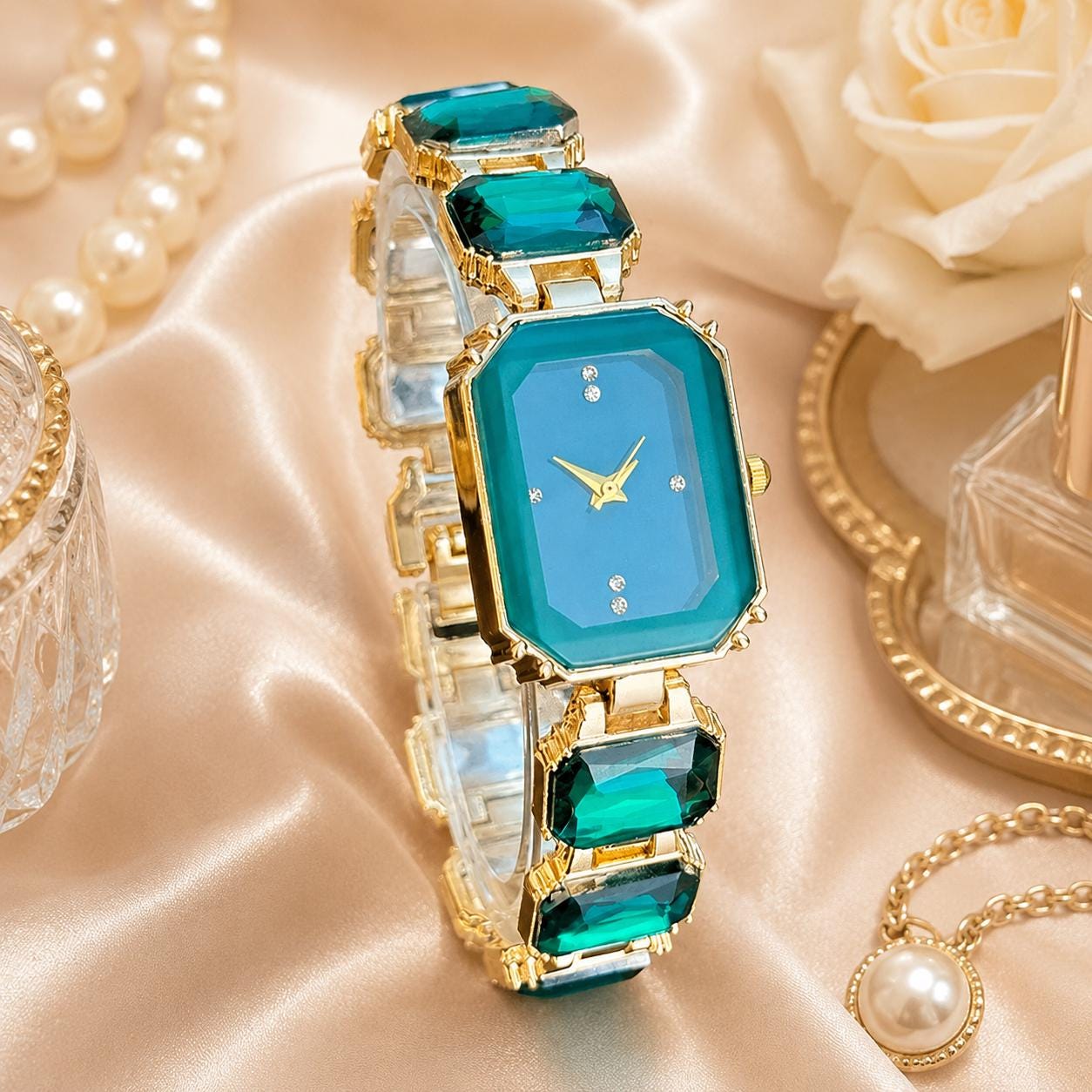 Women’s Crystal Bracelet Watch | Gold Jewellery Watch | Elegant Quartz Wrist Watch | Gift for Her