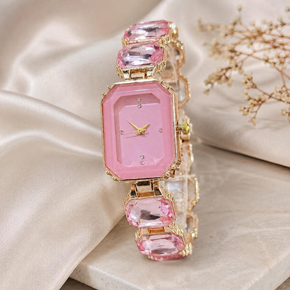 Women’s Crystal Bracelet Watch | Gold Jewellery Watch | Elegant Quartz Wrist Watch | Gift for Her