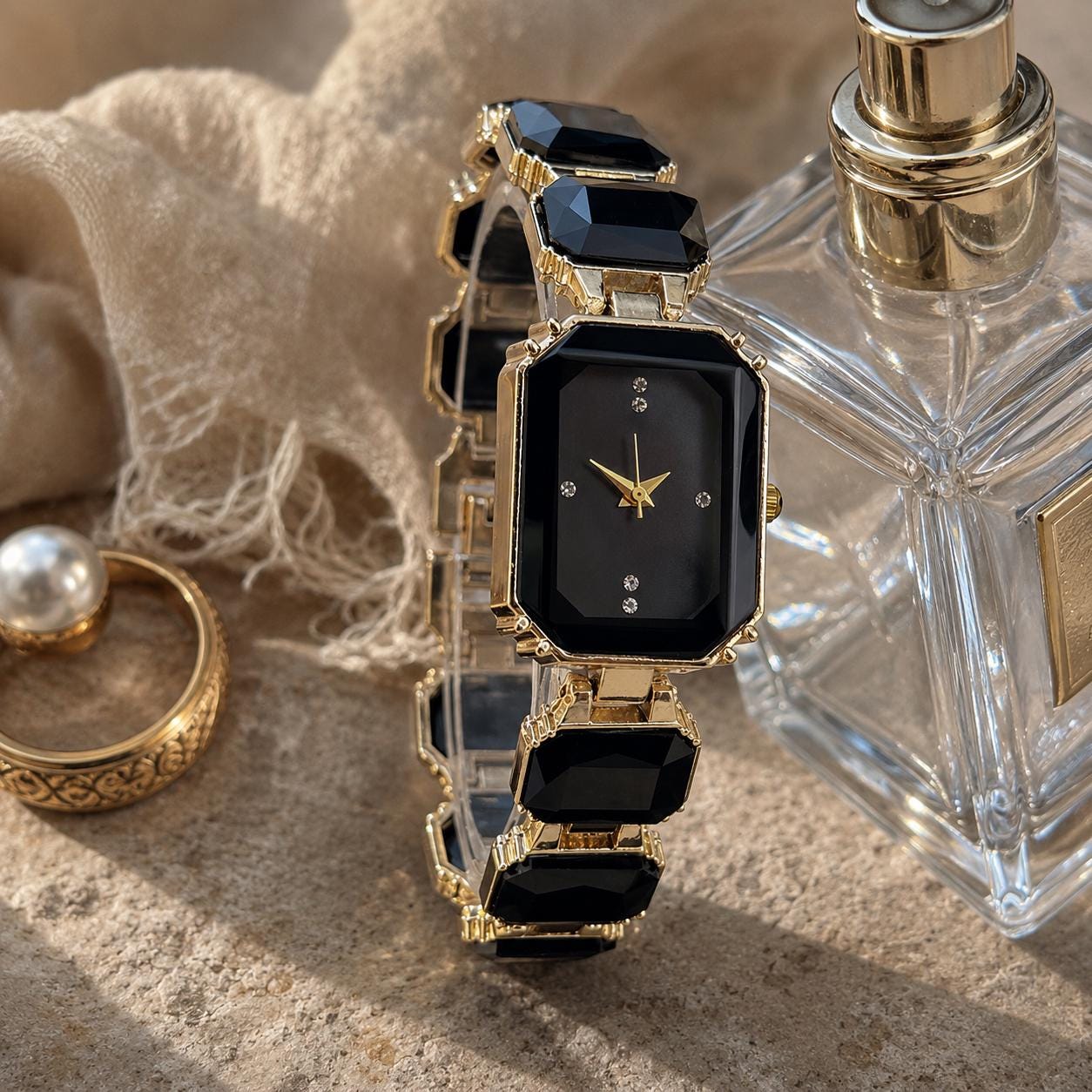 Women’s Crystal Bracelet Watch | Gold Jewellery Watch | Elegant Quartz Wrist Watch | Gift for Her
