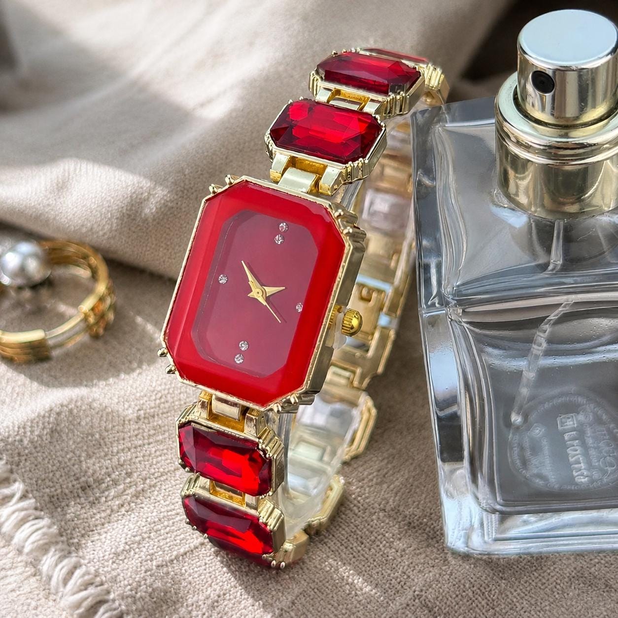 Women’s Crystal Bracelet Watch | Gold Jewellery Watch | Elegant Quartz Wrist Watch | Gift for Her
