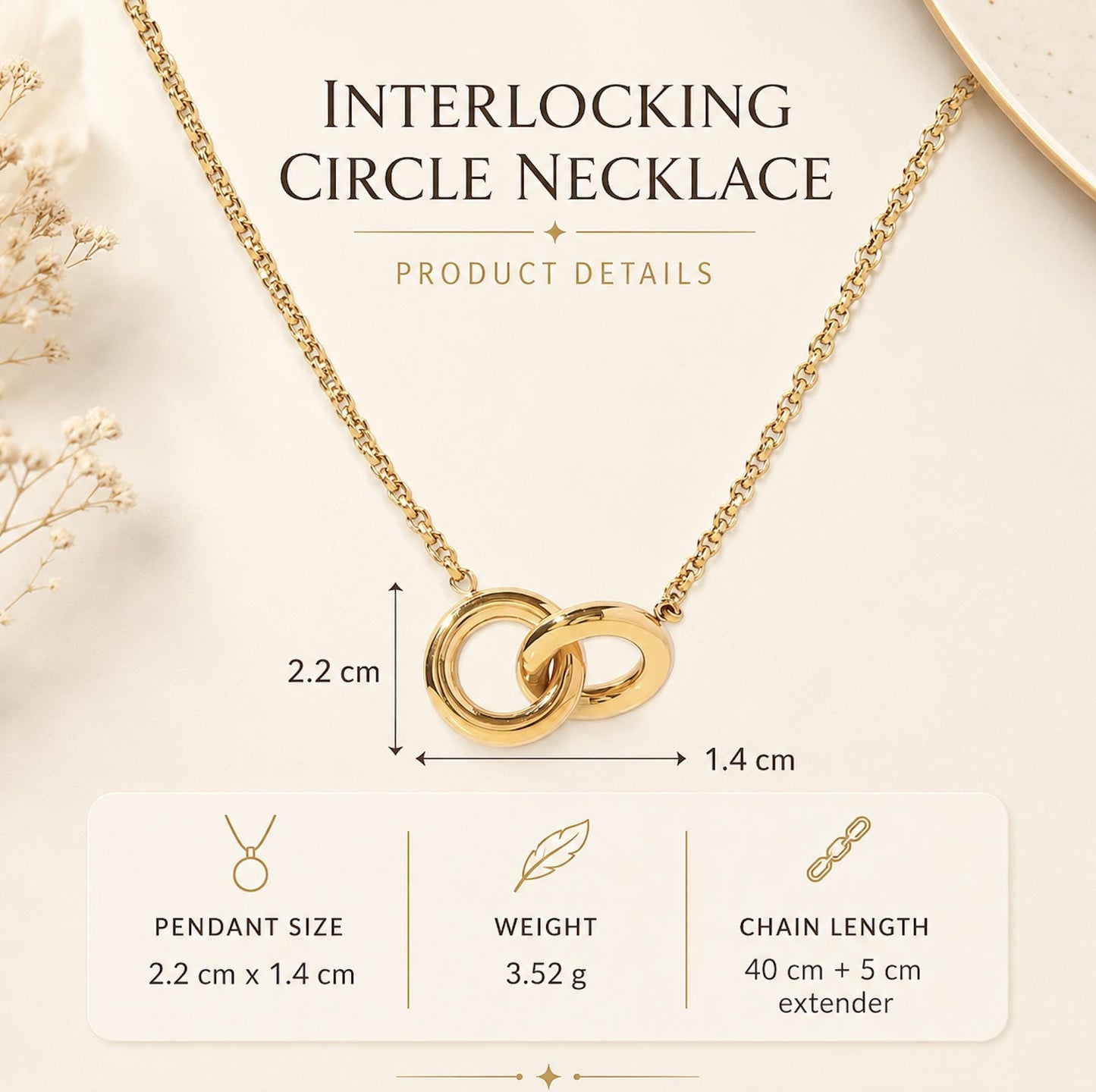 Gold Link Necklace | Interlocking Circle Pendant | Dainty Minimalist Chain | Layering Jewelry Gift for Her