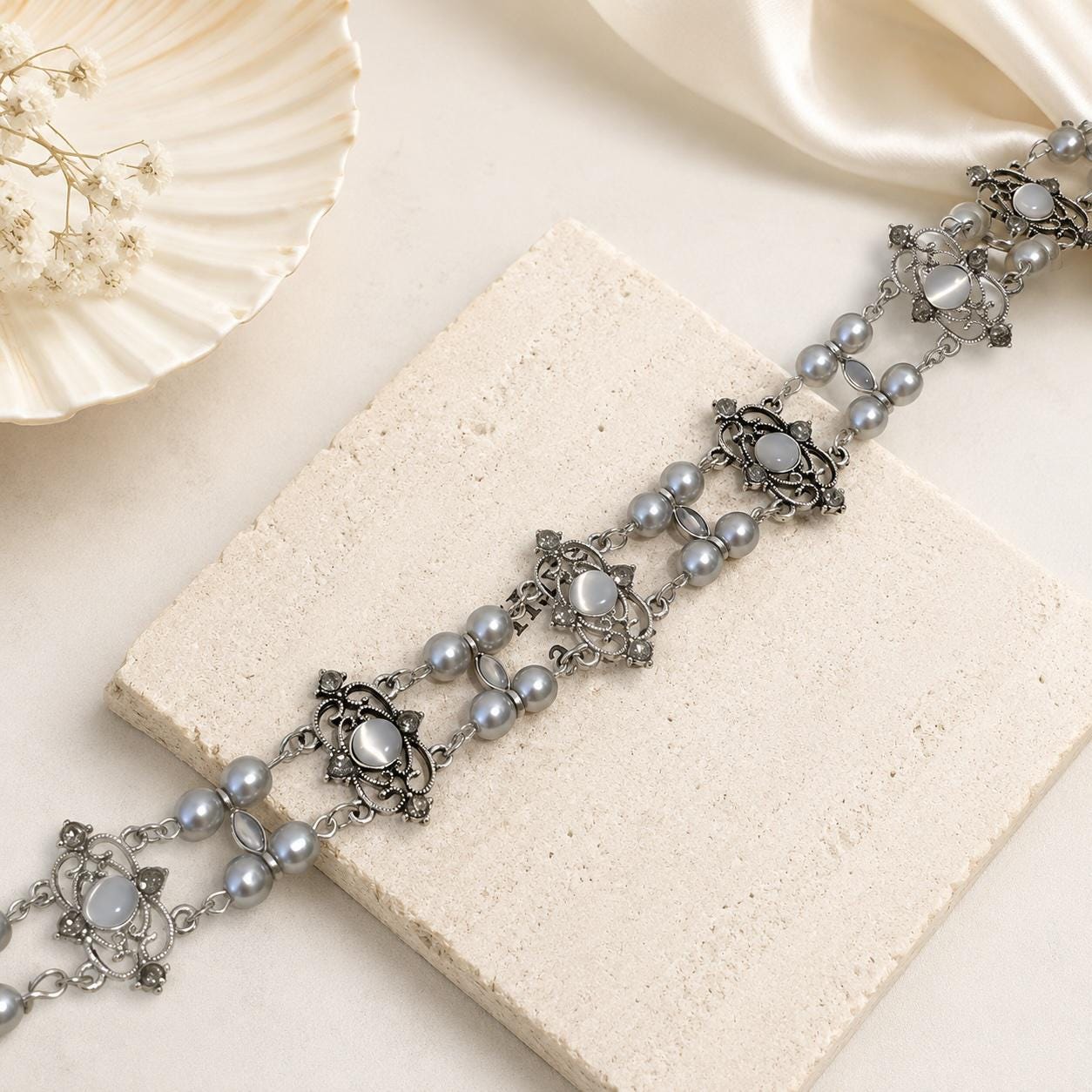 Vintage Pearl Choker Necklace | Double Layer Crystal Choker | Antique Style Statement Jewellery | Gift for Her