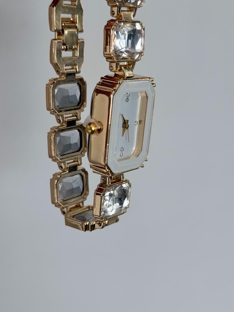 Women’s Crystal Bracelet Watch | Gold Jewellery Watch | Elegant Quartz Wrist Watch | Gift for Her