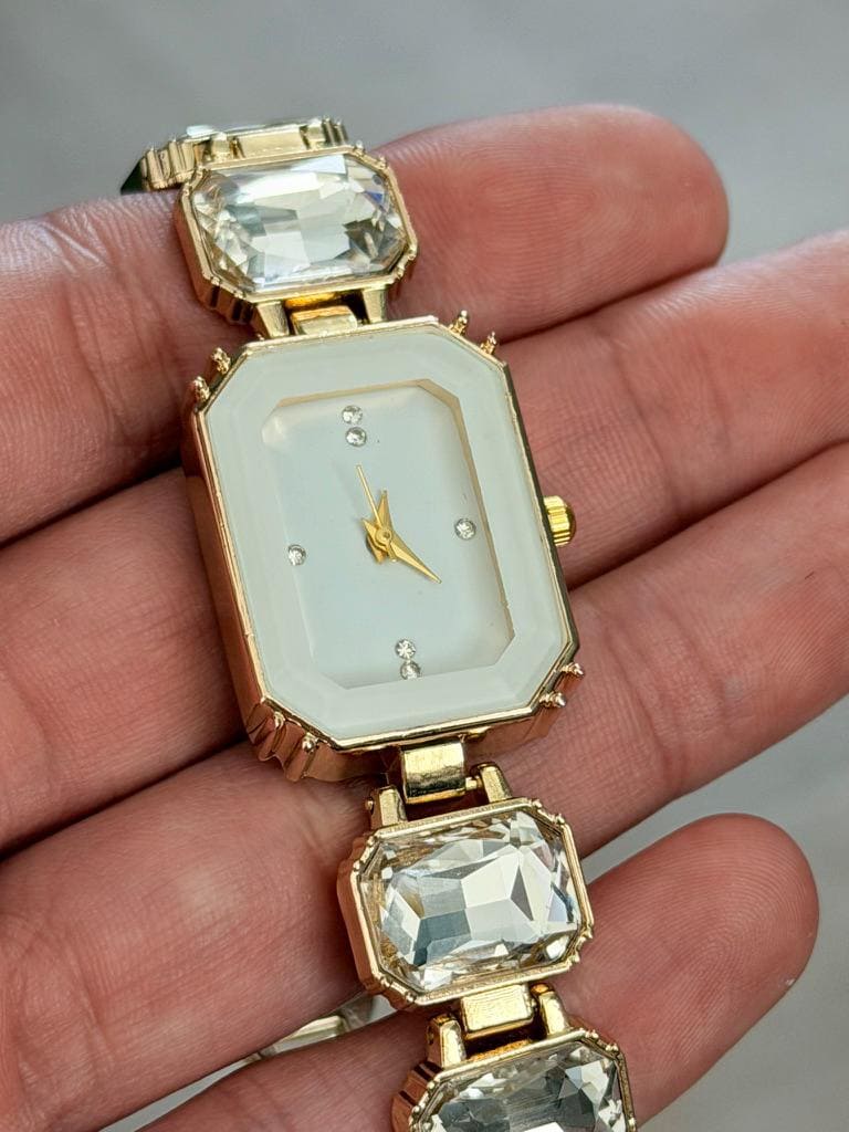 Women’s Crystal Bracelet Watch | Gold Jewellery Watch | Elegant Quartz Wrist Watch | Gift for Her